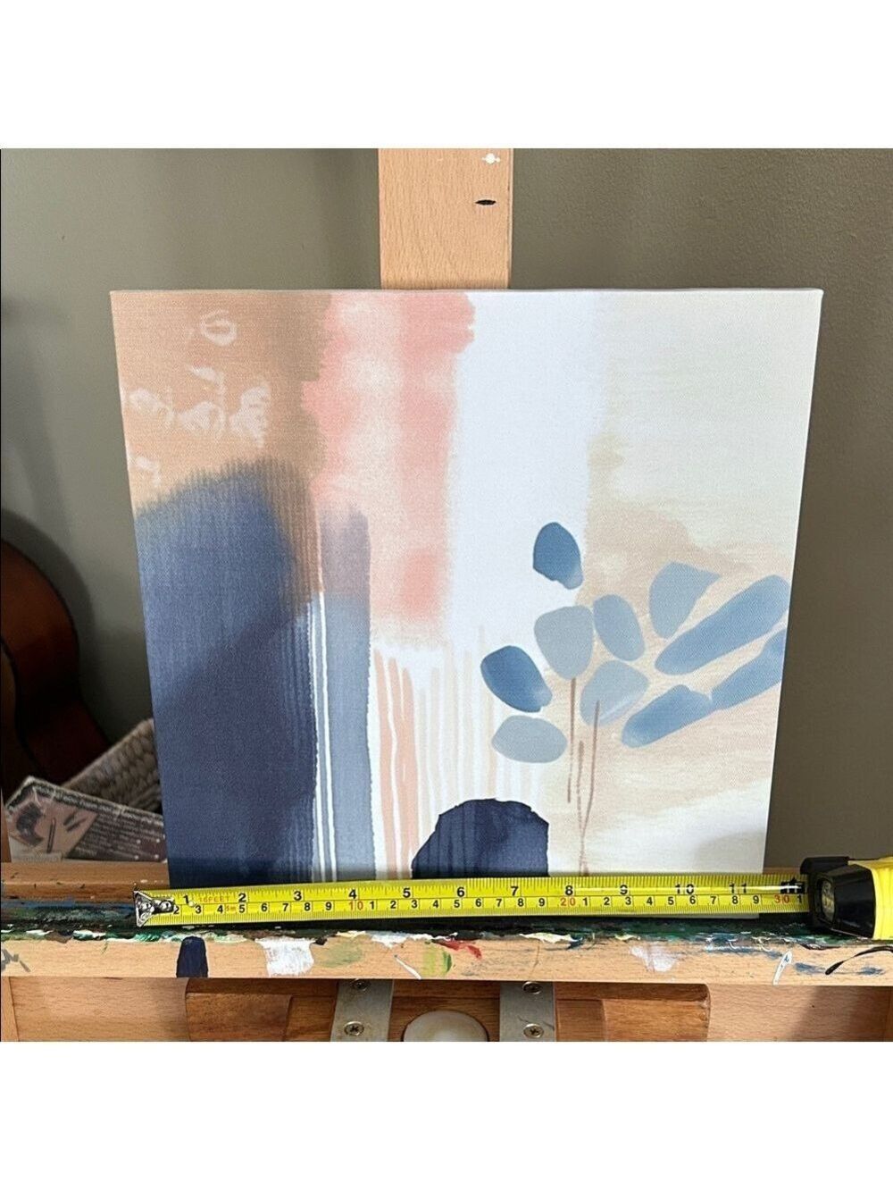 Abstract Canvas Art in Blue and Beige - Picture 2 of 2